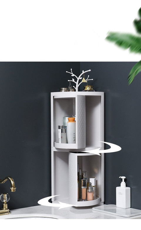 Double Layers Rotating Bathroom Corner Shelf