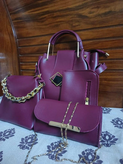 4 pcs women's PU leather plain hand bag set limited stock order now